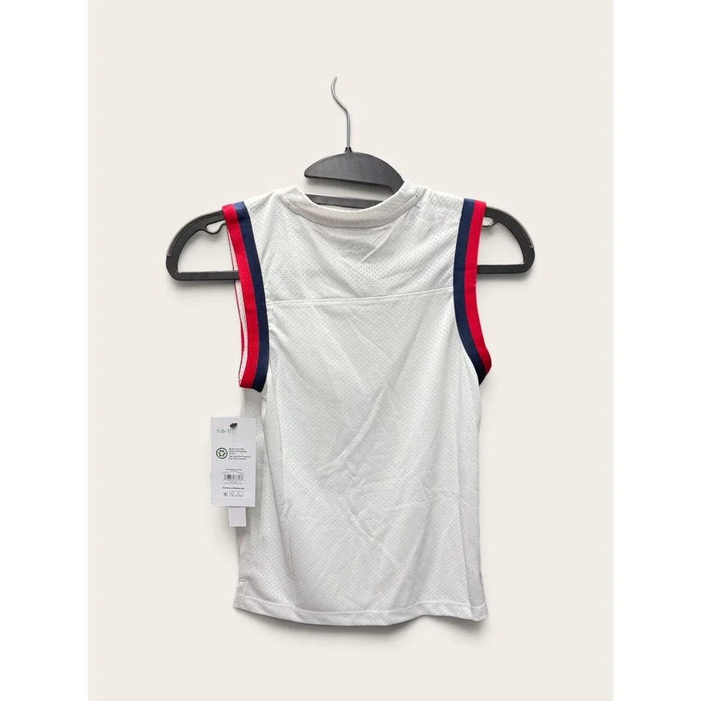 Athletic Works Boys Basketball Tank Top Vivid White Mesh Jersey Red Blue S 6-7
